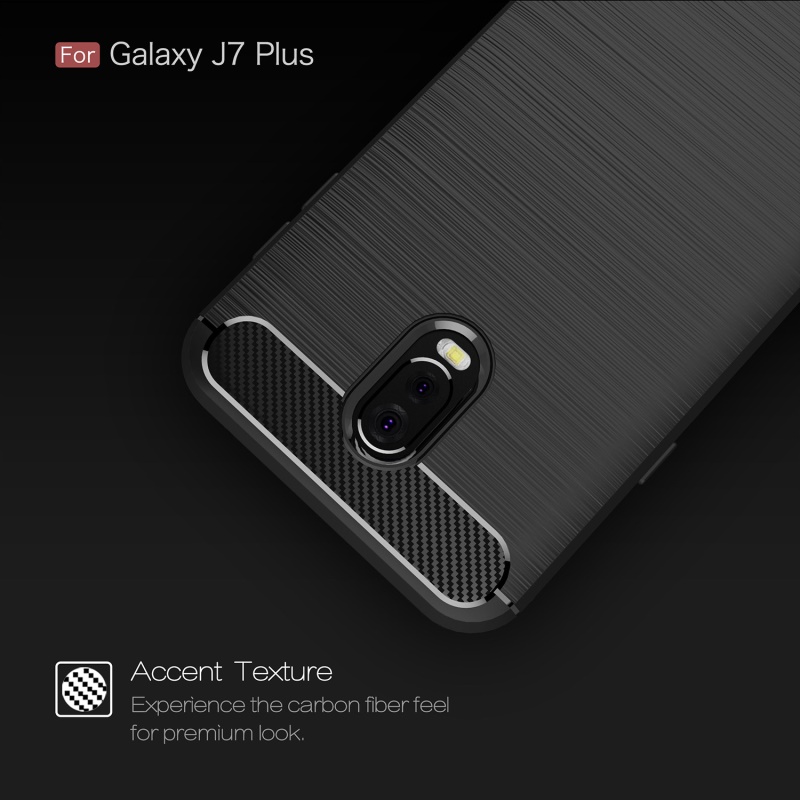 เคส Samsung Galaxy J7 Plus #เคสฝาหลัง Brushed Carbon Fiber TPU สวยงามทันสมัย