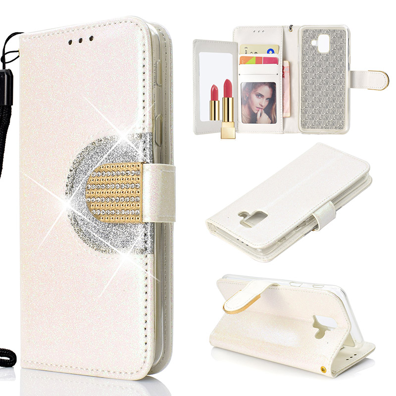Case Samsung Galaxy A6 (2018) #เคสฝาพับแบบกระเป๋าสตางค์ Glitter Powder ตกแต่ง Rhinestone มีกระจก