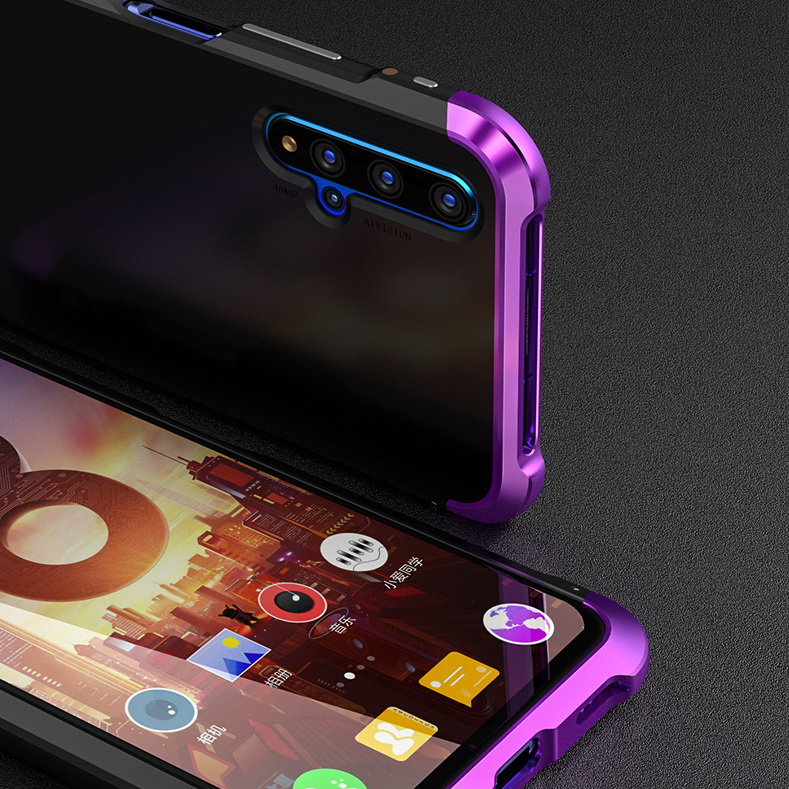 เคส Huawei Nova 5T #เคสฝาหลังกรอบโลหะบนล่างกันกระแทก + ฝาครอบหลังพลาสติก Shockproof Metal Frame + PC Cover Phone Case with Buckle สีน้ำเงิน (พร้อมส่ง)