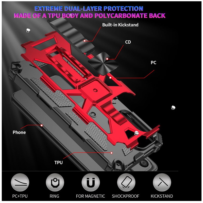 เคส Samsung Galaxy A21s #เคสฝาหลังพลาสติกแข็ง ไฮบริด TPU + Kickstand