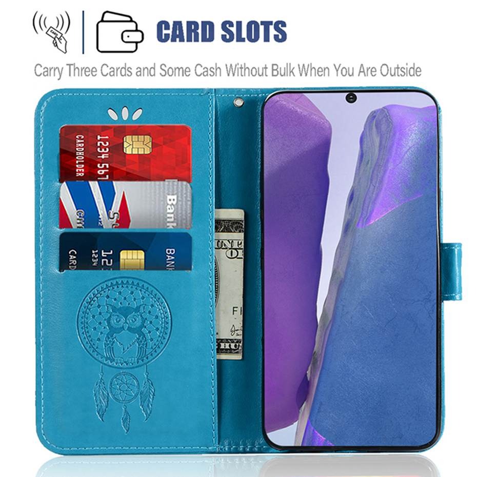 เคส Samsung Galaxy S20 #เคสฝาพับแบบกระเป๋าสตางค์ฝาพับหนัง PU ลายนกฮูก Imprint Owl Dream Catcher PU Leather