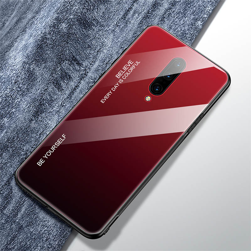Case OnePlus 7 Pro #เคสฝาหลัง กระจกสีไล่โทนสี Glass + PC + TPU Hybrid Case