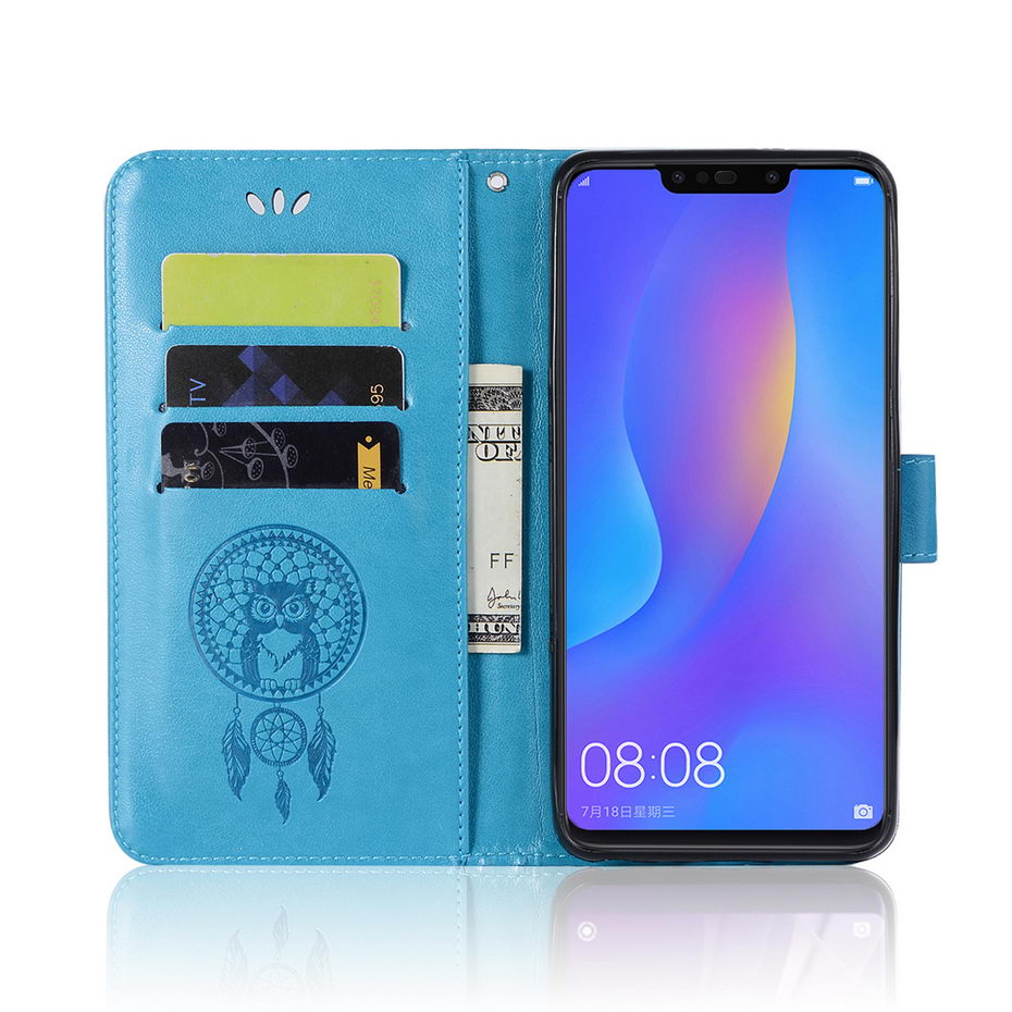Case Honor 8X #เคสฝาพับแบบกระเป๋าสตางค์ฝาพับหนัง PU ลายนกฮูก Dream Catcher Owl