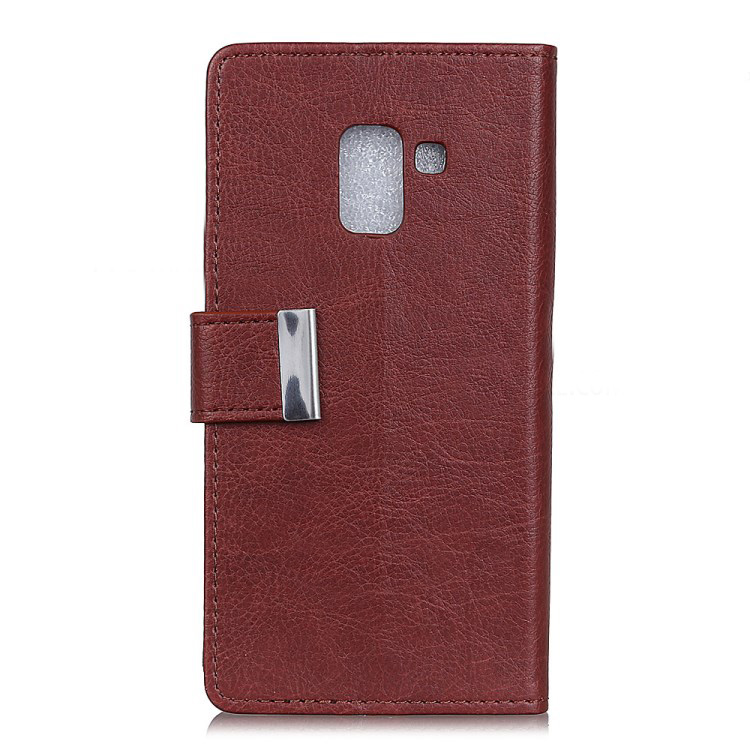 เคส Samsung Galaxy A8+ (2018) #เคสฝาพับสไตล์กระเป๋าสตางค์หนัง PU Metal Magnetic Clasp Crazy Horse ผิวหนังม้าปิดแม่เหล็ก