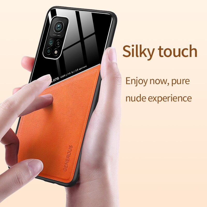 เคส Xiaomi Mi 10T Pro #เคสฝาหลังไฮบริด PU +TPU + glass สีทูโทน Shockproof Leather Mirror Glass Silicone Phone Back Cover