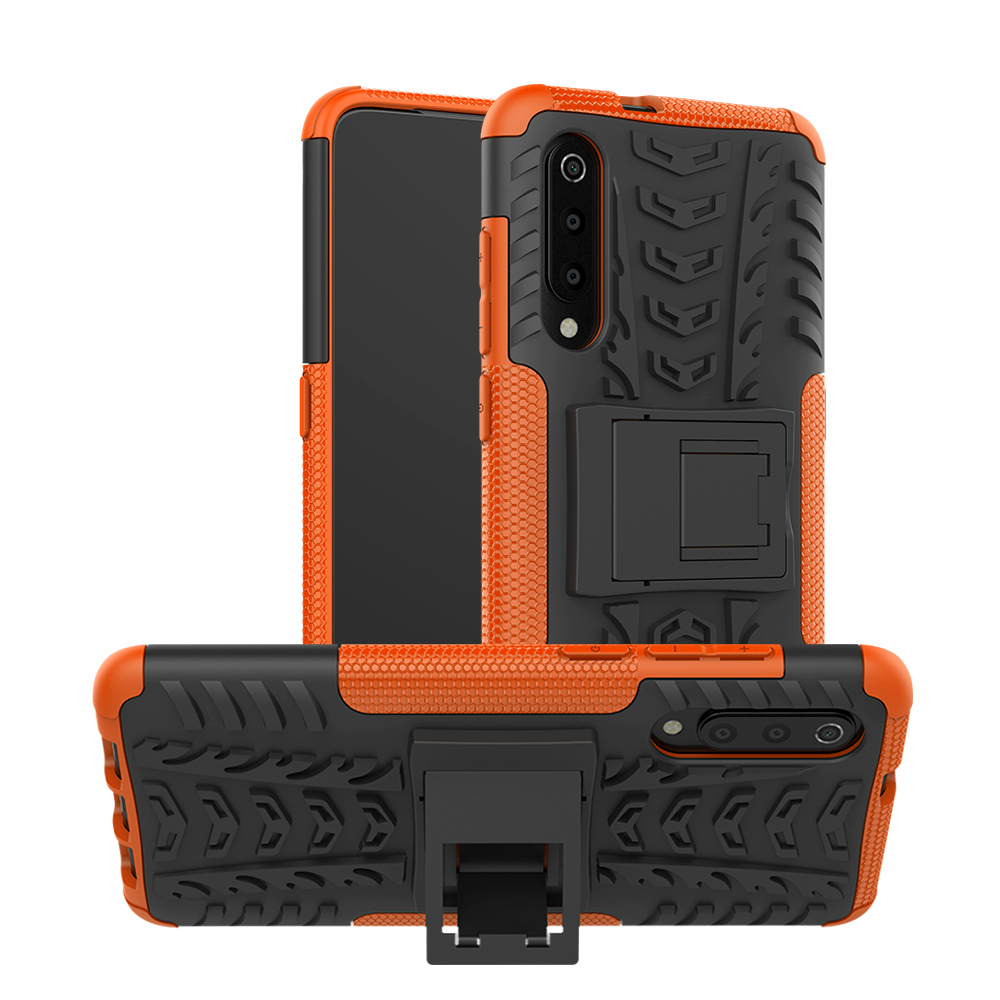 เคส Xiaomi Mi 9 SE #เคสฝาหลังกันลื่น Cool Tyre Pattern Kickstand (PC + TPU)