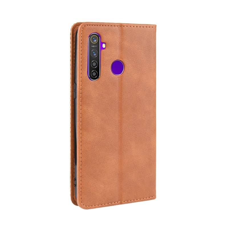 เคส Realme 5/5s #เคสฝาพับปกหนังสไตล์วินเทจดูดซับอัตโนมัติแบบกระเป๋าสตางค์