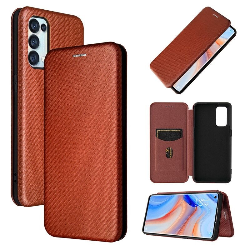 Case OPPO Reno 5 5G #เคสฝาพับลายคาร์บอนไฟเบอร์มีช่องใส่การ์ด Carbon Fiber Wallet Card Slot Magnet Stand Phone Cover