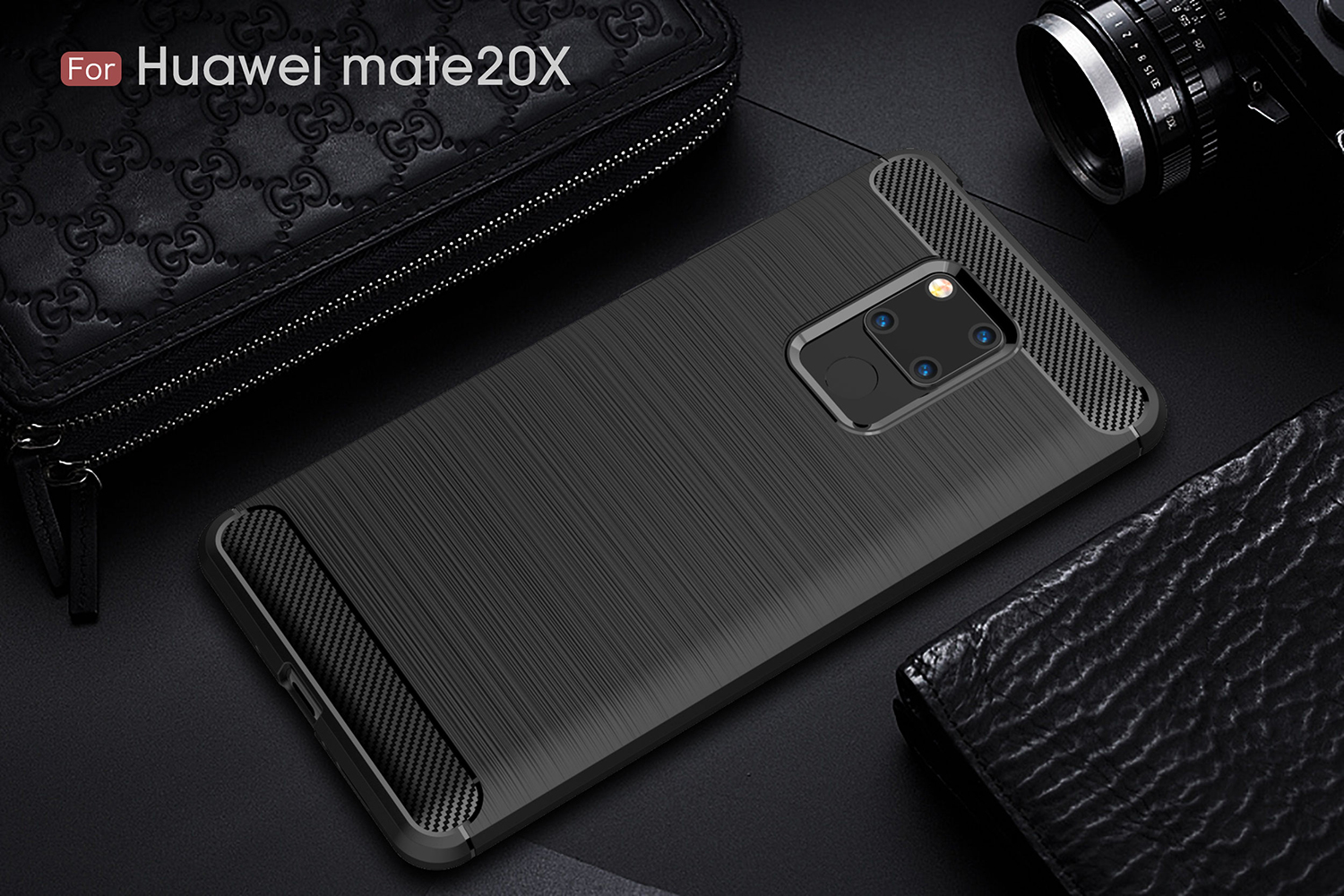 เคส Huawei Mate 20 X #เคสฝาหลัง TPU นิ่มคาร์บอนไฟเบอร์ผิวแบบขัดแปรง