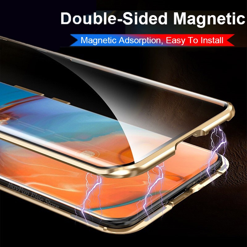 เคส Huawei P40 Pro #เคสฝาครอบกระจกขอบโลหะดูดซับแม่เหล็ก Fully Protection Magnetic Adsorption Glass Metal Phone Protective