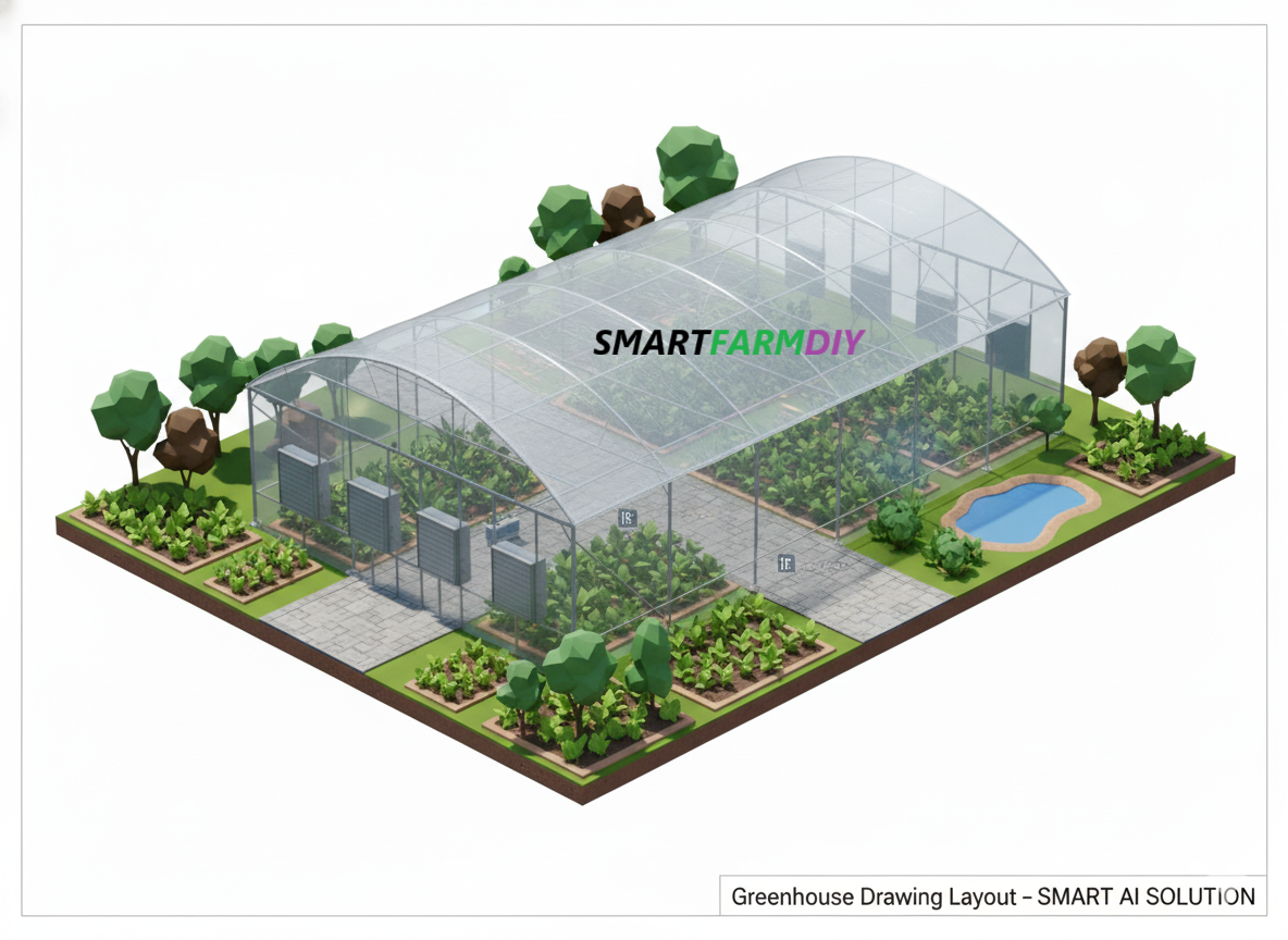รับออกแบบผังฟาร์มโรงเรือนปลูกพืช แบบ City Future Farming (AI Generative Farming#6)