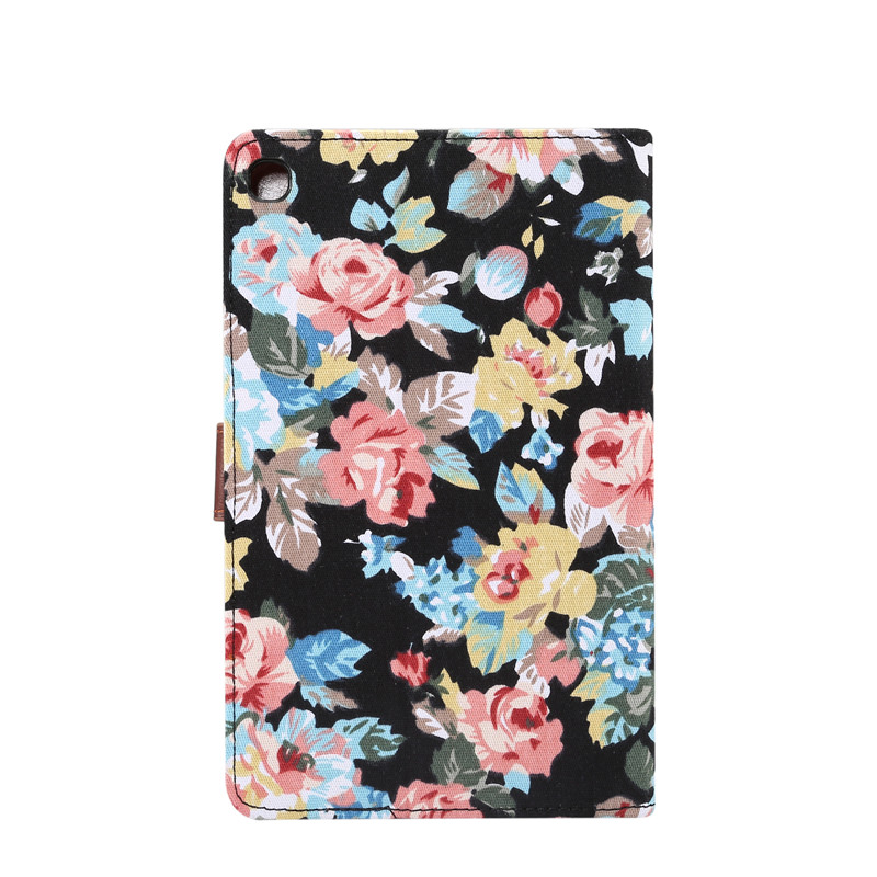 Case Samsung Galaxy Tab A 8 (2019) with S Pen P200 P205 #เคสฝาพับแบบกระเป๋าสตางค์หนัง PU ผิวผ้าลายดอกไม้ Flower Cloth Skin PU Leather Wallet