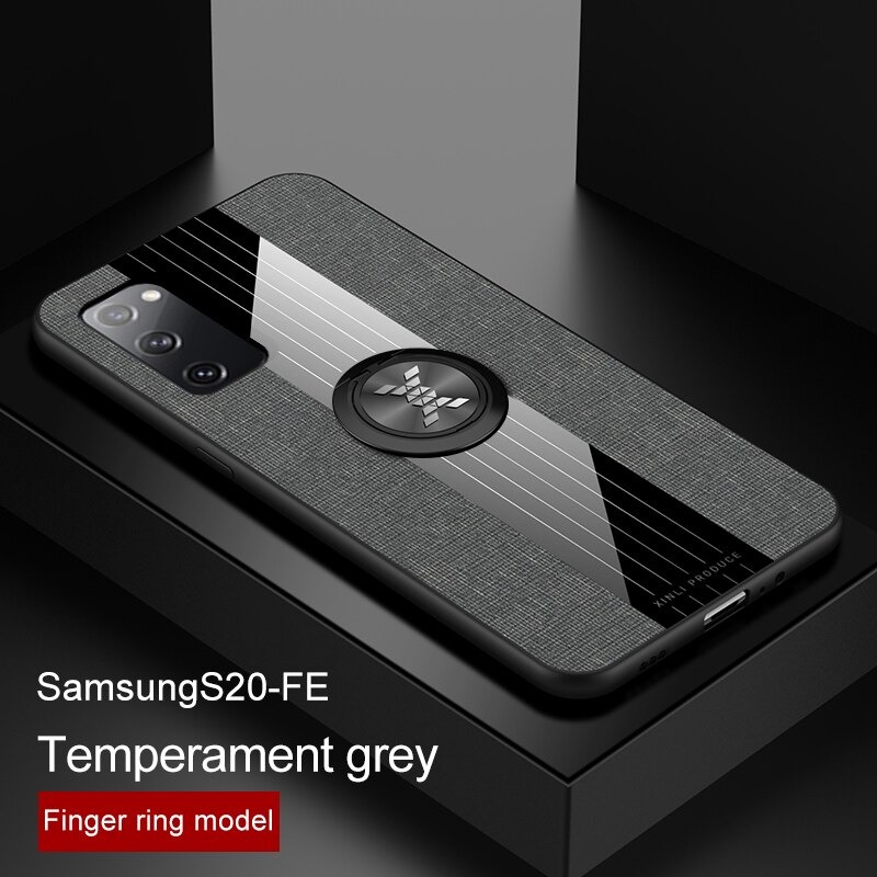 เคส Samsung Galaxy S20 FE / S20 FE 5G #เคสฝาหลังเคลือบผ้าเนื้อมีแหวนสวมนิ้ว TPU ไฮบริด+อะคริลิ + แหวนโลหะ