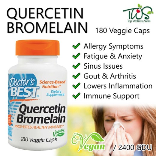 Doctor's Best® Quercetin Bromelain 180 Veggie Caps เสริมภูมิต้านทาน เควอซิทิน โบรมีเลน