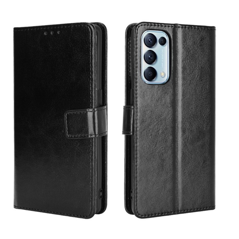 Case OPPO Reno 5 5G #เคสฝาพับหนัง PU ผิวหนังม้า Crazy Horse Texture Leather Wallet