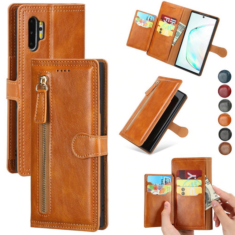 Case Samsung Galaxy Note 10+ #เคสฝาพับแบบกระเป๋าสตางค์ช่องใส่บัตรหลายช่อง Multi-slot Wallet Zippered Leather พร้อมสายคล้อง
