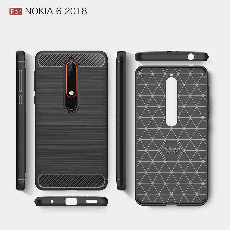 Case Nokia 6.1 2018 #เคสฝาหลัง TPU นิ่มคาร์บอนไฟเบอร์ผิวแบบขัดแปรงสวยงามทันสมัย