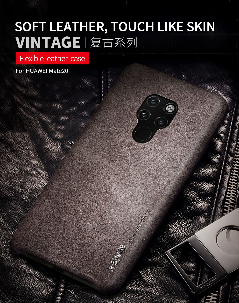 Case Huawei Mate 20 #เคสฝาหลังพลาสติกเคลือบหนัง PU สไตล์วินเทจ X-LEVEL Vintage Series Leather Coated