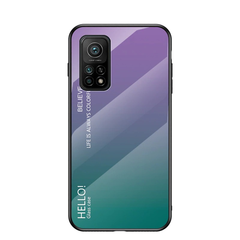 เคส Xiaomi Mi 10T Pro #เคสฝาหลัง Gradient Color Glass + PC + TPU Hybrid Case
