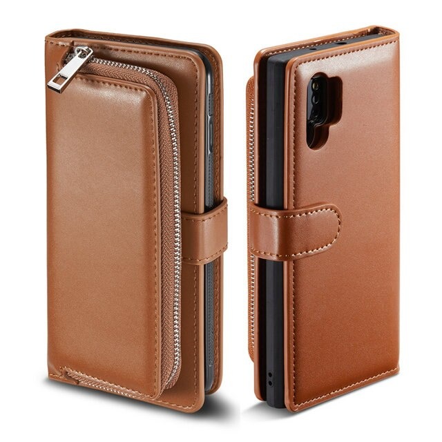 Case Samsung Galaxy Note 10+ #เคสหนังฝาพับสไตล์กระเป๋าสตางค์มีช่องซิบ PU Wallet Split Leather 2 in 1 Card Slot + Money slot + Magnetic Separable Shell