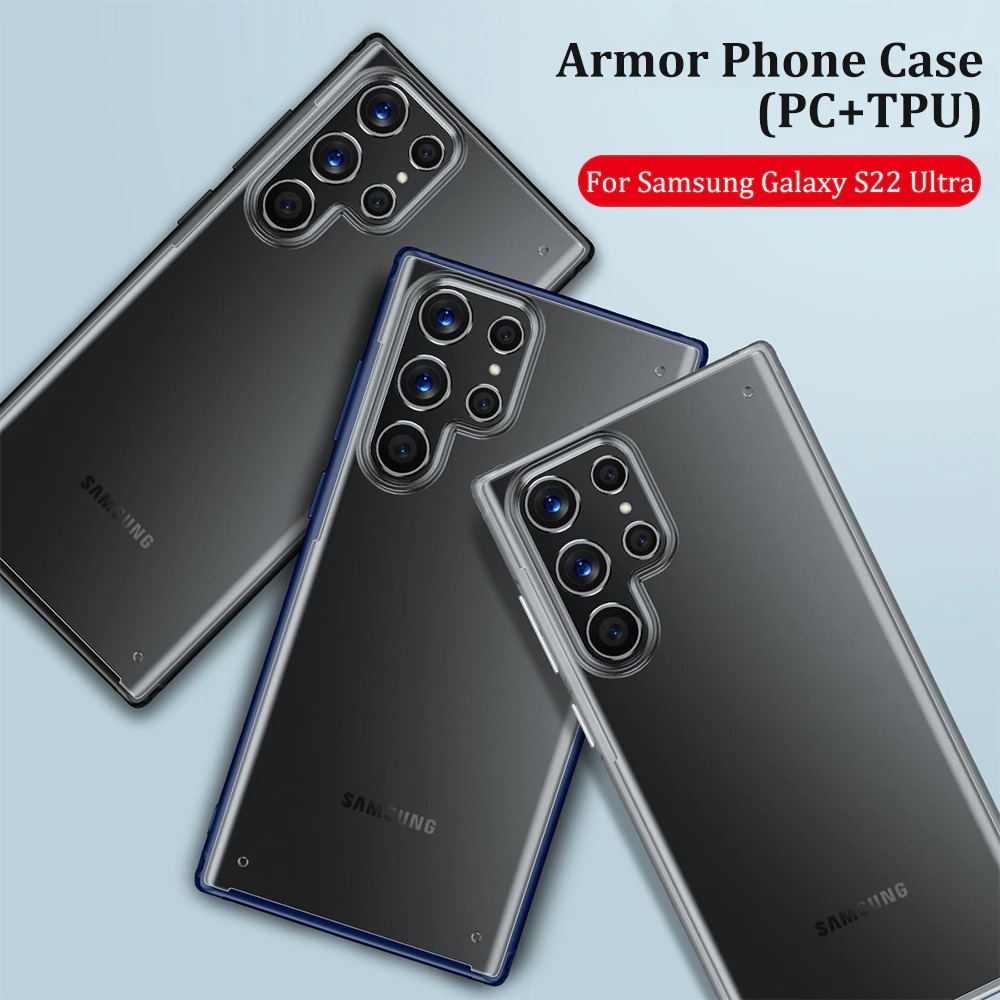 Case Samsung Galaxy S22 Ultra 5G #เคสฝาหลังโปร่งแสงสีขุ่นขอบทึบ +TPU Hybrid Case