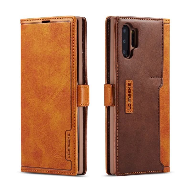 เคส Samsung Galaxy Note 10+ #เคสฝาพับหนัง PU สไตล์กระเป๋าสตางค์พร้อมช่องใส่การ์ด Fashion Retro Card Slot Wallet Flip Cover PU Leather Phone Case