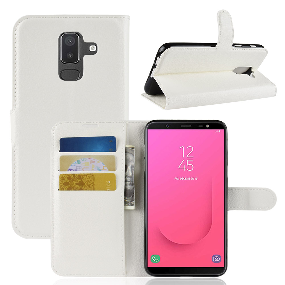Case Samsung Galaxy J8 (2018) #เคสฝาพับสไตล์กระเป๋าสตางค์หนัง PU ผิวลิ้นจี่