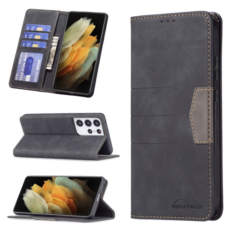 เคส Samsung Galaxy S22 Ultra 5G #เคสฝาพับหนัง PU สไตล์กระเป๋าสตางค์พร้อมช่องใส่การ์ด Luxury Flip Stand Card Phone Leather Wallet Cover Casing