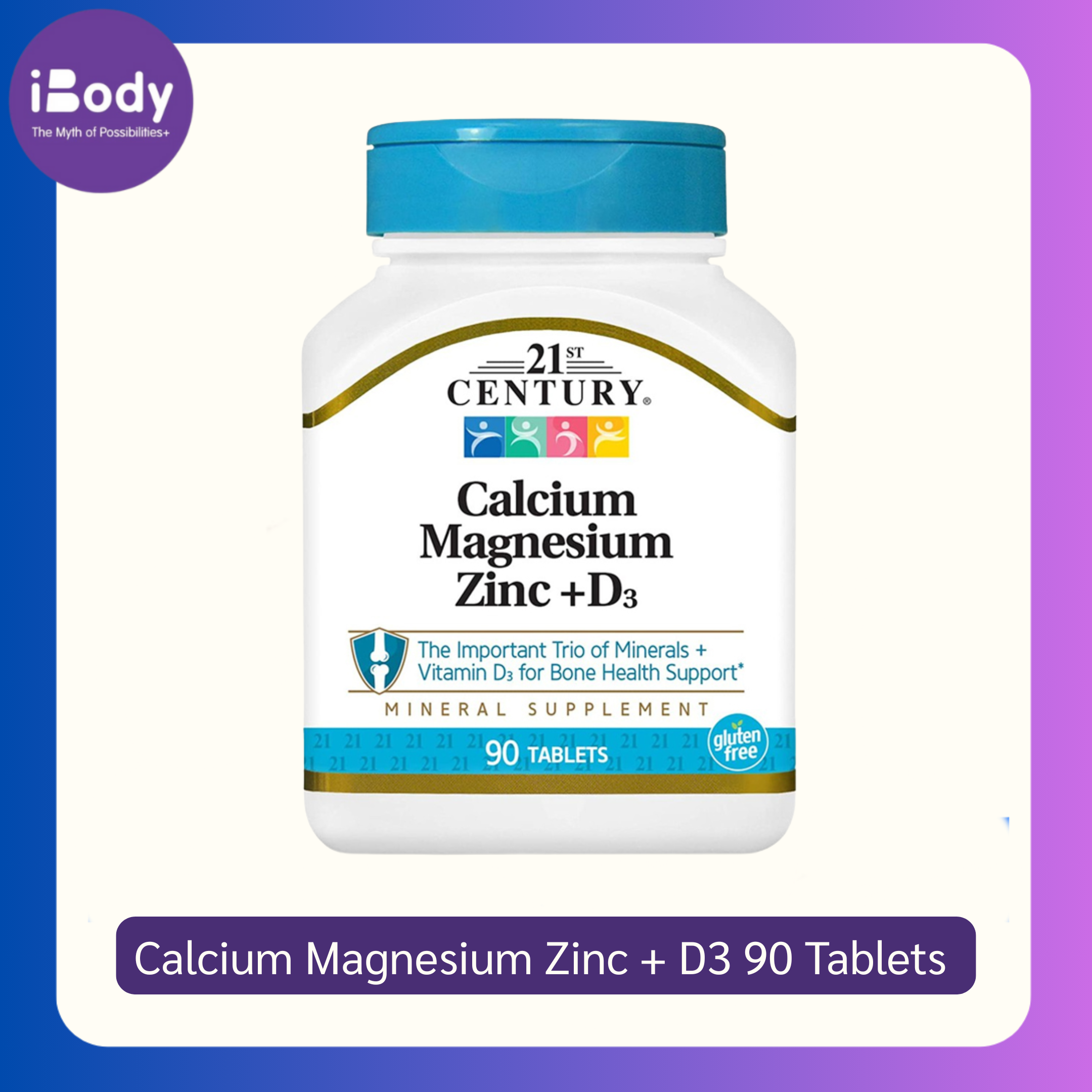 (Pre Order) 21st century® Calcium Magnesium Zinc + D3, 90 Tablets แคลเซียม แมกนีเซียม สังกะสี +วิตามิน D3 บำรุงกระดูกและฟัน