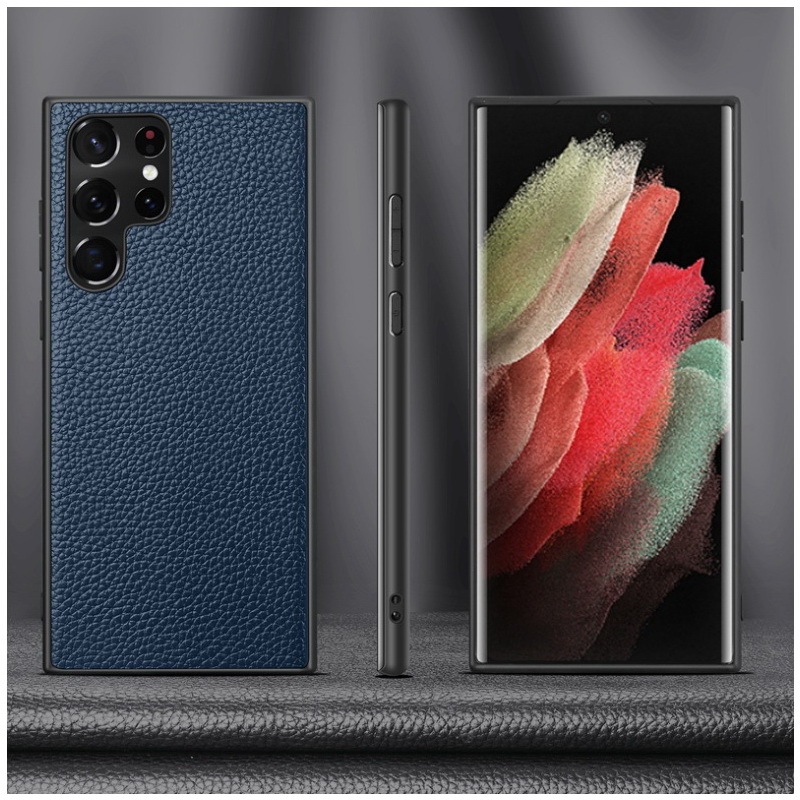 เคส Samsung Galaxy S22 Ultra 5G #เคสฝาหลังหนังแท้ผิวลิ้นจี่ Luxury genuine leather case