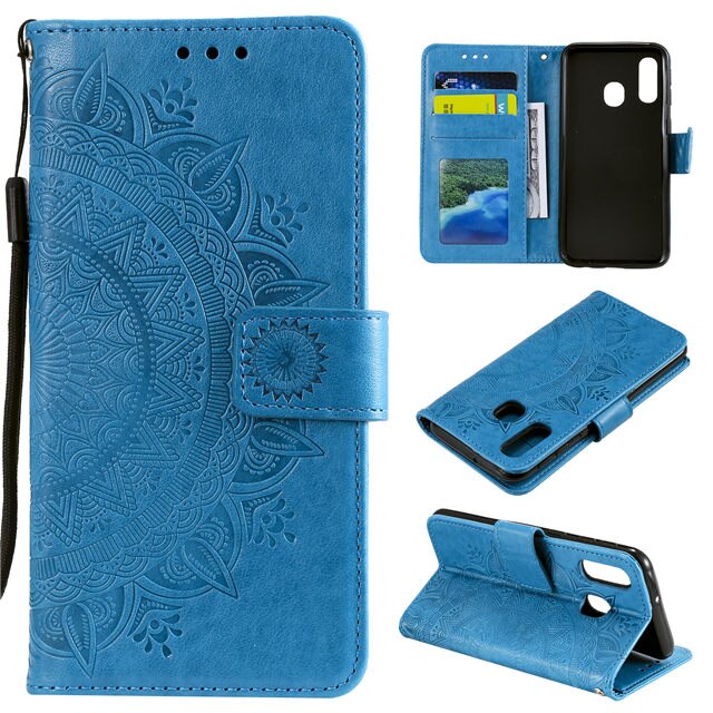Case Samsung Galaxy A20s #เคสฝาพับหนัง PU ปั้มลาย Imprint Mandala Flower