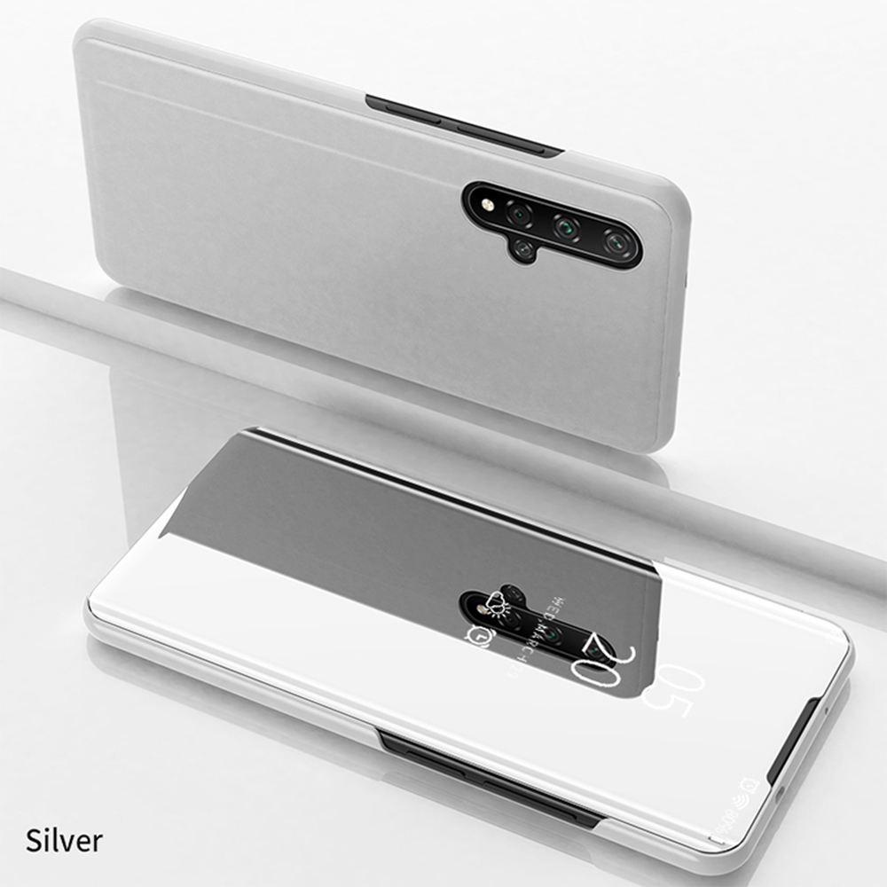 เคส Huawei Nova 5T #เคสฝาพับปกโปร่งแสงผิวเงา Electroplating Mirror Surface Window View