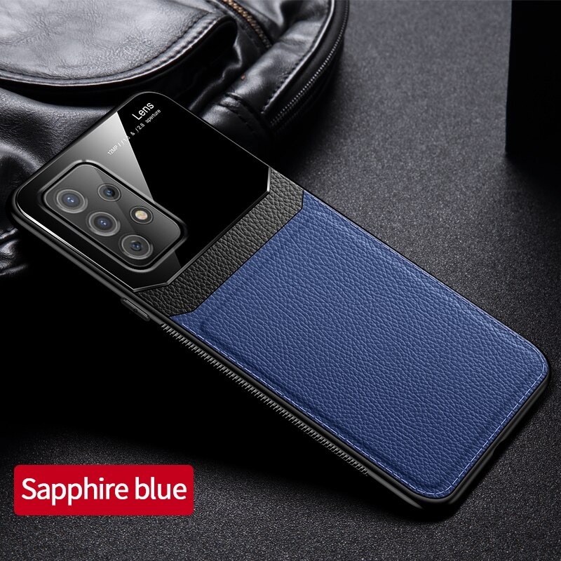 เคส Samsung Galaxy A53 5G #เคสฝาหลังไฮบริด PU +TPU + glass สีทูโทน Shockproof Leather Mirror Glass Silicone Phone Back Cover