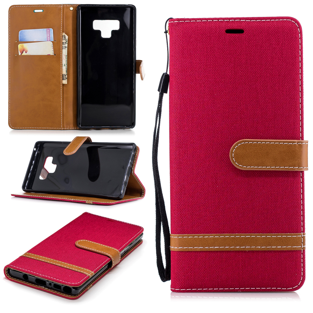 Case Samsung Galaxy Note 9 #เคสฝาพับหนัง PU พร้อมสายคล้องมือ Jeans Cloth Texture Wallet