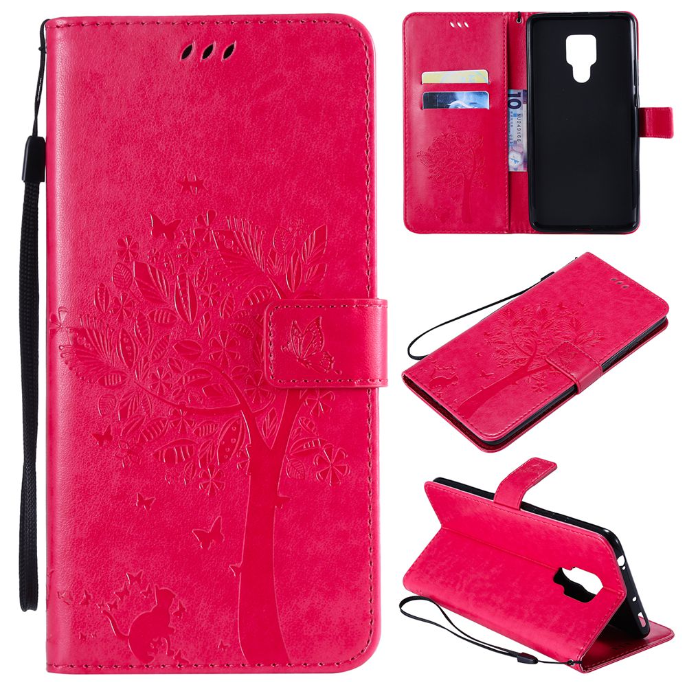 Case Huawei Mate 20 X #เคสฝาพับหนัง PU พิมพ์ลาย Imprint Cat and Tree Pattern Leather Protection Cover
