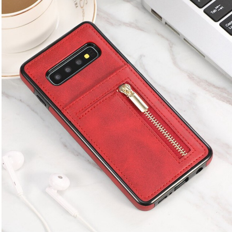 Case Samsung Galaxy S10 #เคสฝาหลังมีช่องใส่บัตรและช่องซิปหนัง PU + เคส TPU