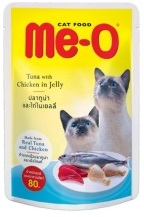 Me-O(มีโอ) เปียกซองปลาทูน่า+ไก่ในเยลลี่ 80g