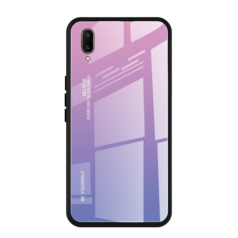 Case vivo V11 / V11 Pro #เคสฝาหลัง Gradient Color Glass + PC + TPU Hybrid Case