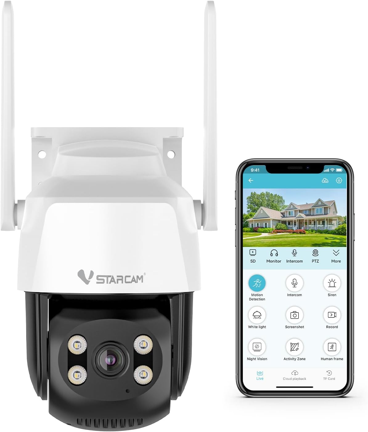 Vstarcam Vstarcam กล้องวงจรปิดกล้องใช้ภายนอก รุ่นC622 กล้องมีWIFIในตัว บันทึกภาพและเสียง ขาว