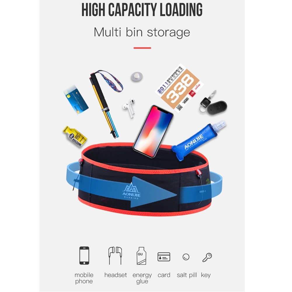 กระเป๋าคาดเอว AONIJIE แบบบาง ใส่ขวดน้ำได้ แถมฟรีขวดน้ำพับได้ 250ml(A17)