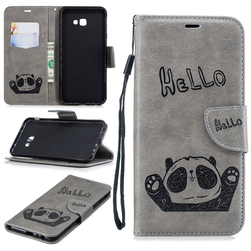 Case Samsung Galaxy J4+ #เคสฝาพับหนัง PU พิมพ์ลาย Hello Panda Leather Wallet