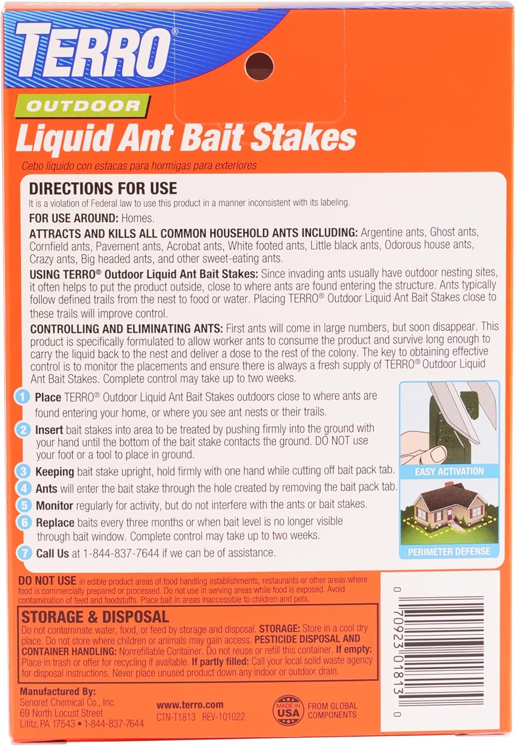 TERRO® T1813 Outdoor Liquid Ant Bait Stakes 8 Bait Stakes ผลิตภัณฑ์กำจัดมด เหยื่อมด