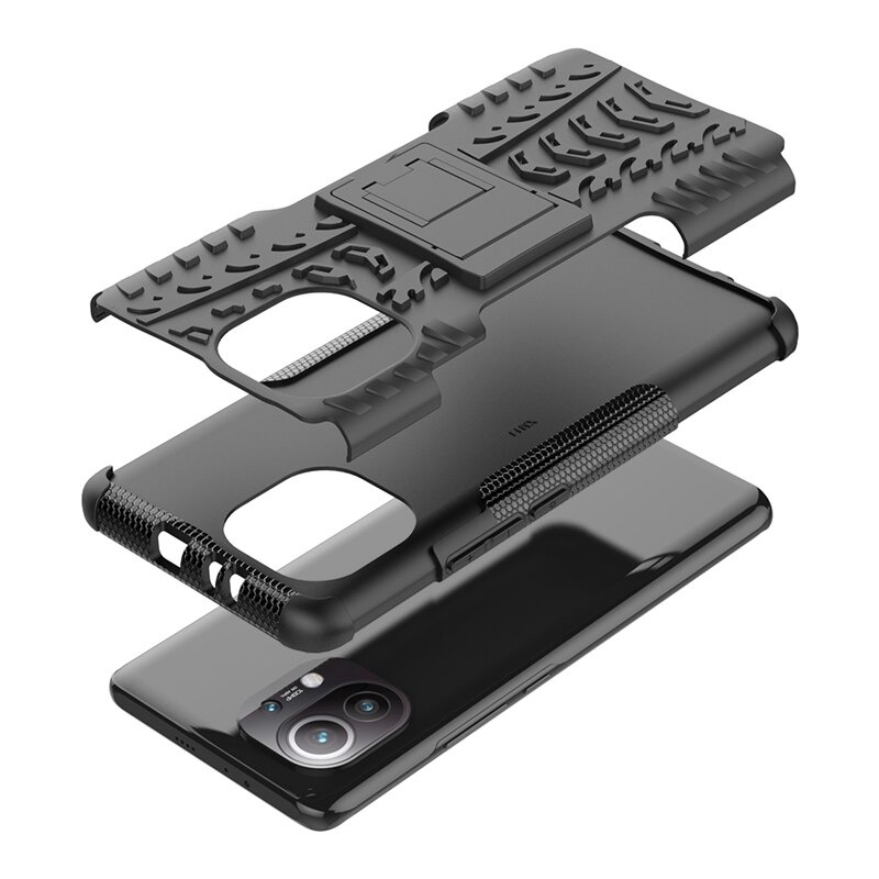 Case Xiaomi Mi 11 #เคสฝาหลังกันลื่น Cool Tyre Pattern Kickstand (PC + TPU)