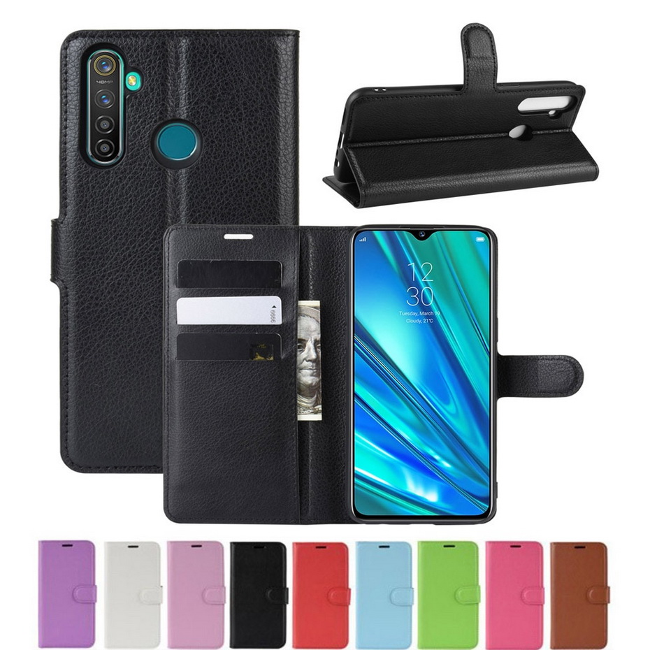 Case Realme 5 Pro #เคสฝาพับสไตล์กระเป๋าสตางค์หนัง PU ผิวลิ้นจี่