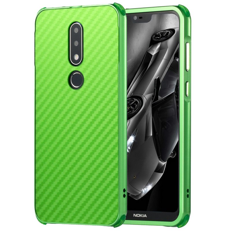 เคส Nokia 6.1 Plus / X6 (2018) #เคสขอบโลหะ+ฝาหลังพลาสติกผิวCarbon Fiber เลื่อนสไลด์