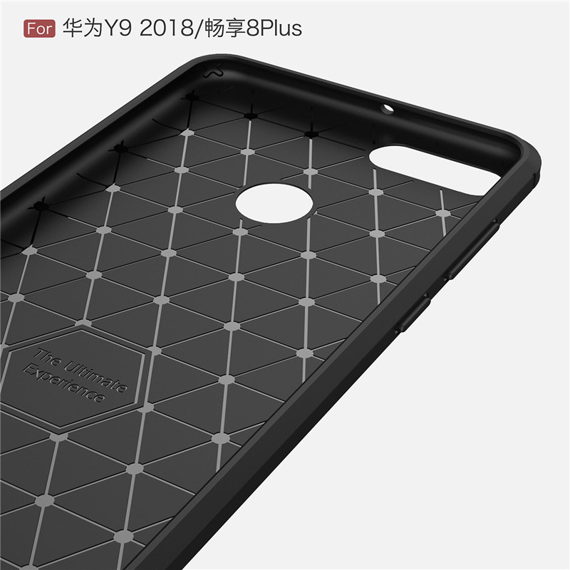 เคส Huawei Y9 (2018) #เคสฝาหลังตกแต่งคาร์บอนไฟเบอร์ ผิวขัดแปรง Brushered TPU Back Case