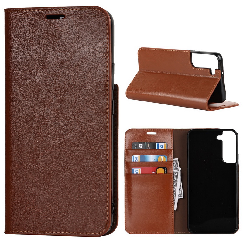 Case Samsung Galaxy S22 5G #เคสฝาพับหนังแท้แบบกระเป๋าสตางค์คุณภาพดี Crazy Horse Genuine Leather Cover