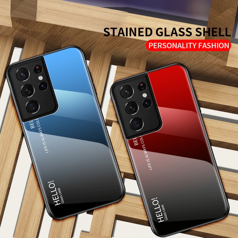 Case Samsung Galaxy S21 Ultra 5G #เคสฝาหลัง Gradient Color Glass + PC + TPU Hybrid Case