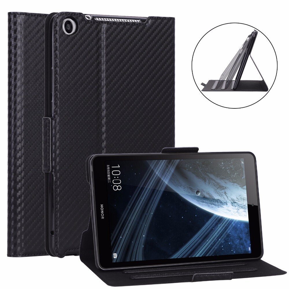 Case Huawei MediaPad M5 Lite 8 #เคสฝาพับลาย Carbon Fiber Texture Magnetic Leather Shell มีช่องใส่การ์ด