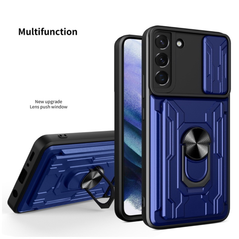 Case Samsung Galaxy S21 FE 5G #เคสฝาหลังกันกระแทก Hybrid Case มัลติฟังก์ชั่นมีแหวนสวมนิ้วแผ่นสไลด์ปิดเลนส์กล้องได้